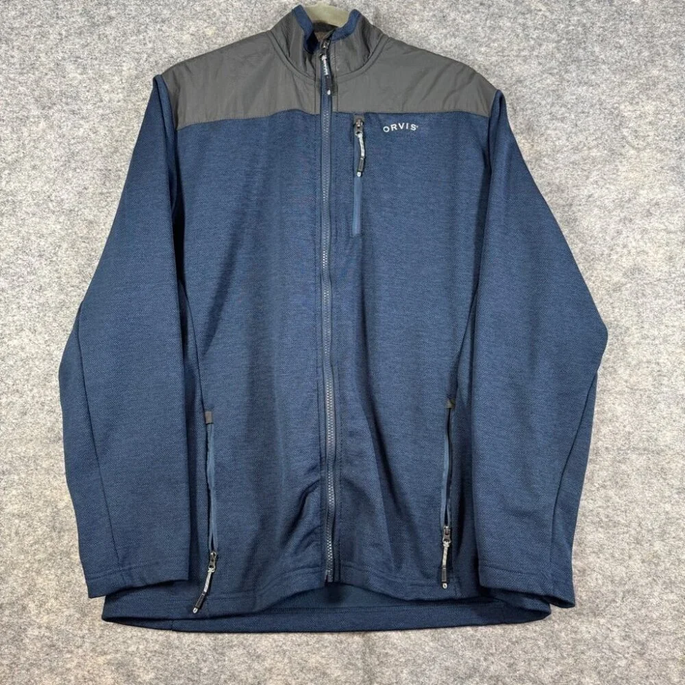 Orvis Blue Full Zip Jacket Men’s Large Performance Outdoor Layer Gorp Core
